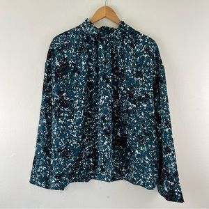 Elizabeth And James XXL Teal Irina Mock Neck Wide Sleeve Blouse